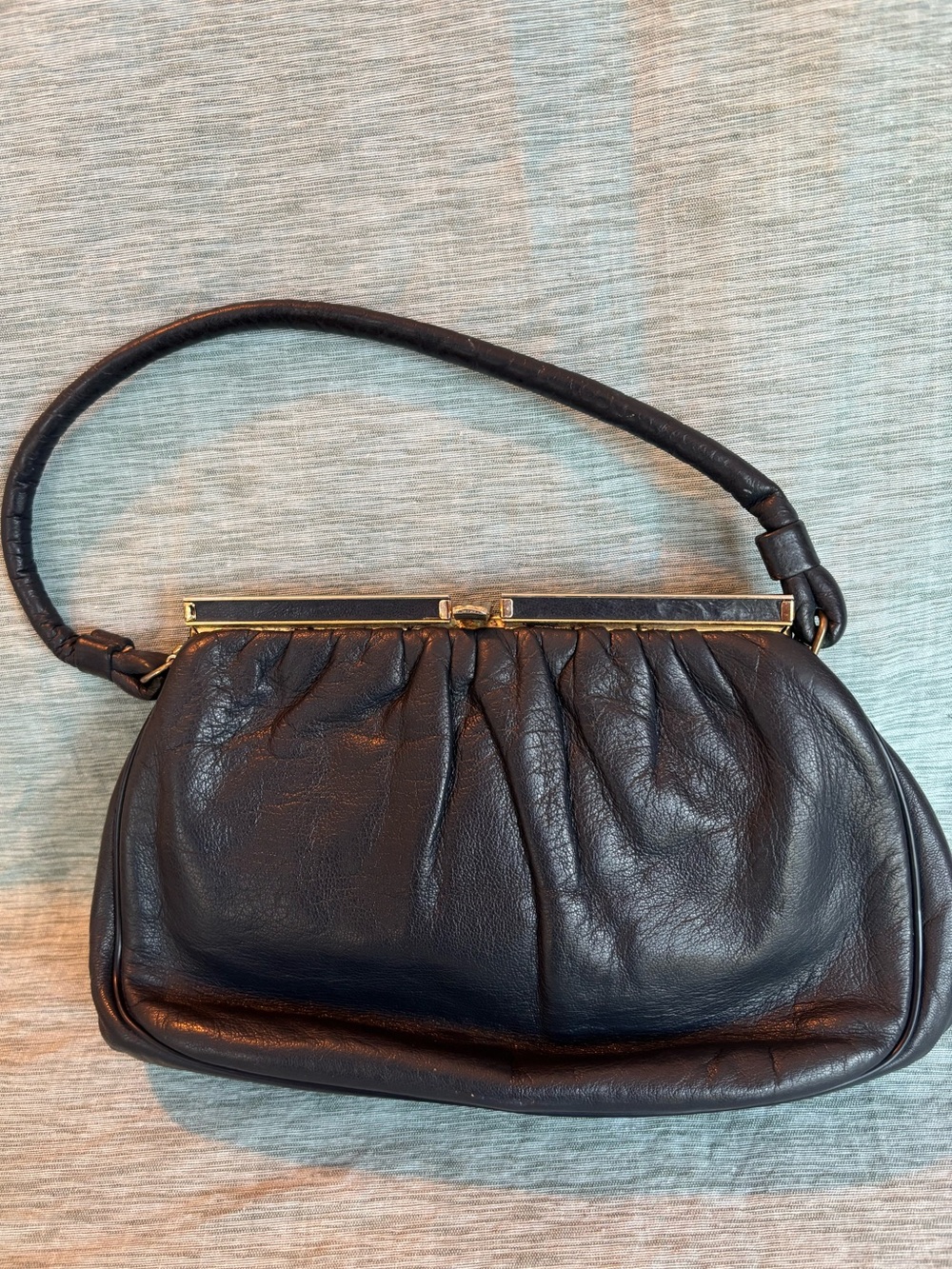 Vintage Soft Navy Leather Frame-Top Shoulder Bag